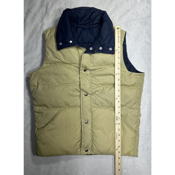 VTG 70s Comfy Brand Reversible Goose Down Beige Blue Snap Puffer Vest Mens Small - Picture 5 of 8